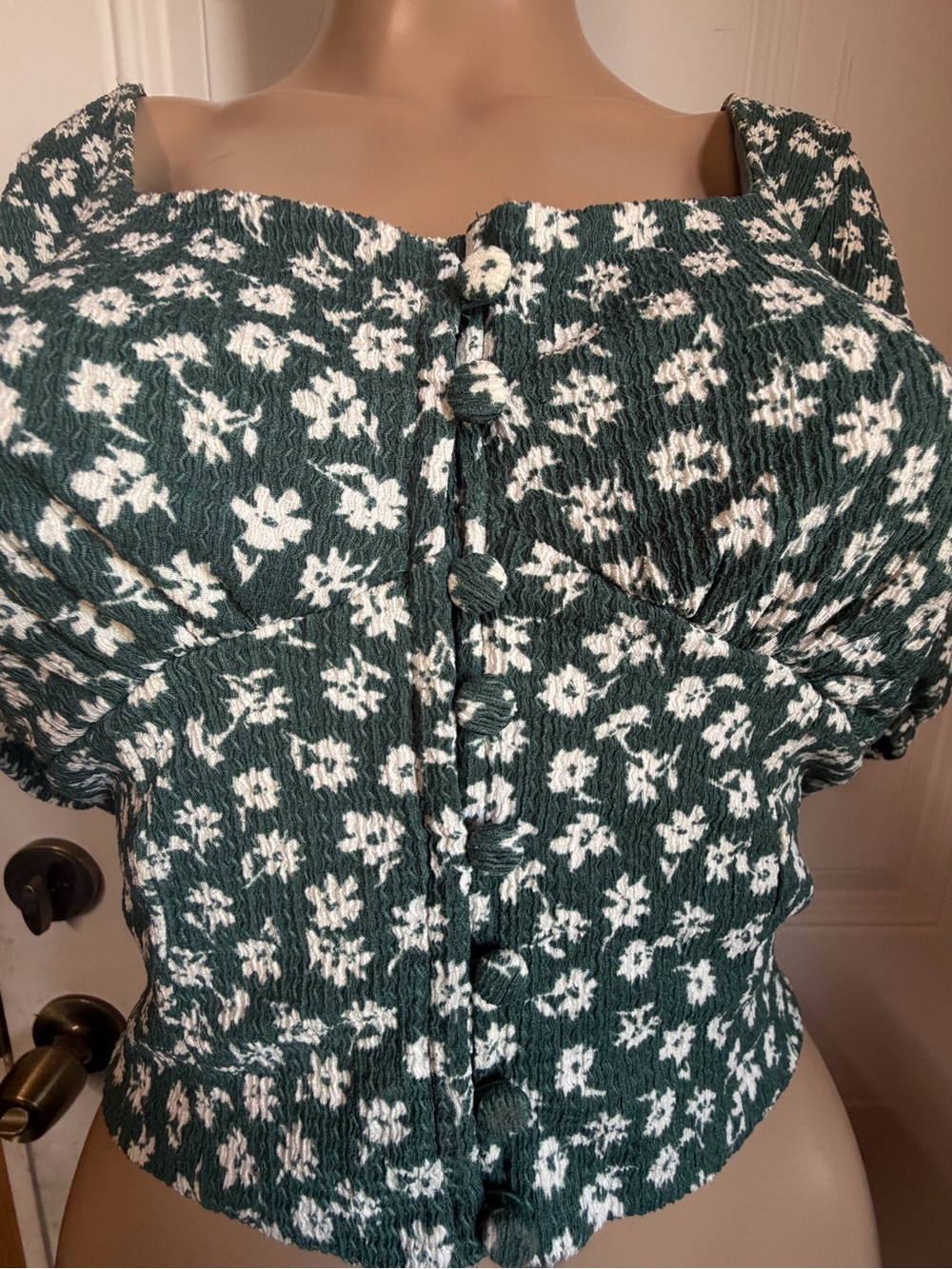 Free People Teal Floral Square-Neck Crop Top - Picture 4 of 6